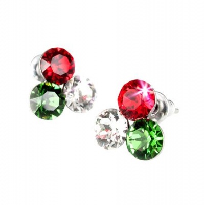 Fülbevaló, piros-fehér-zöld SWAROVSKI® kristállyal, 11mm, ART CRYSTELLA®